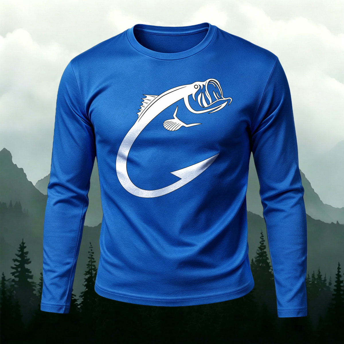 Minimal Bass Fish Hook Casual Long Sleeve T-Shirt