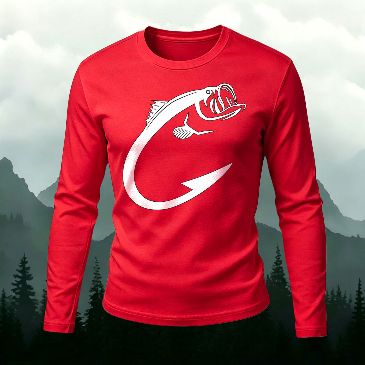 Minimal Bass Fish Hook Casual Long Sleeve T-Shirt
