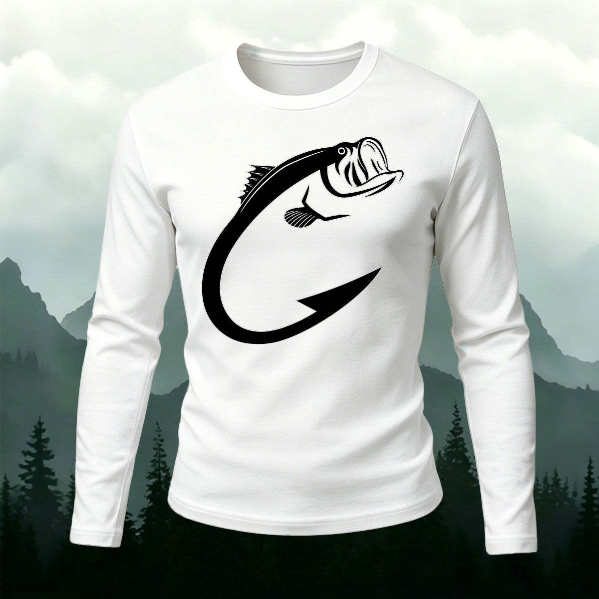 Minimal Bass Fish Hook Casual Long Sleeve T-Shirt
