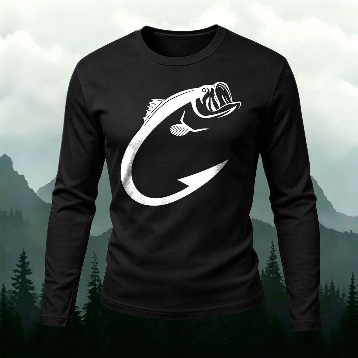 Minimal Bass Fish Hook Casual Long Sleeve T-Shirt
