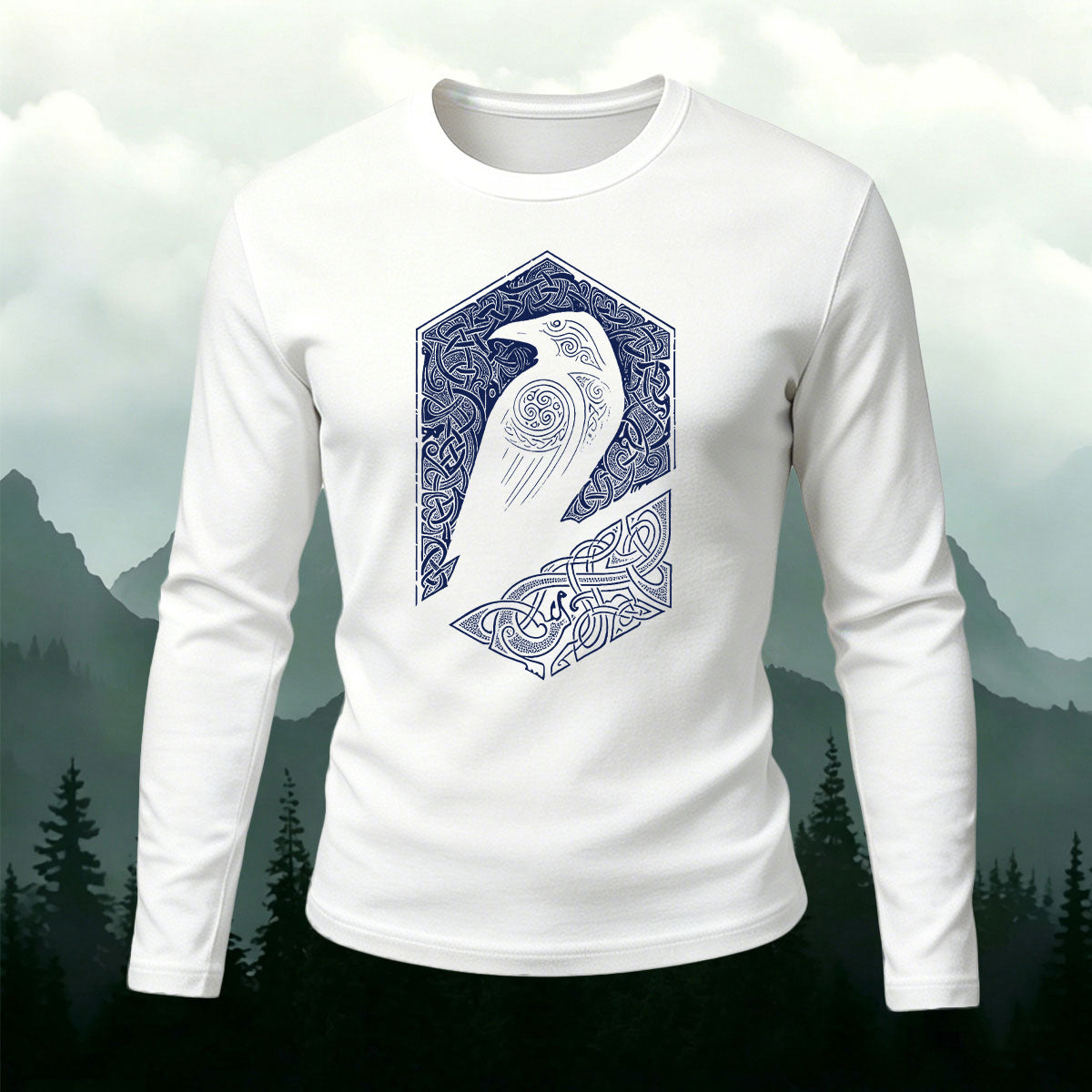 Celtic Pattern Raven Outdoor Long Sleeve T-Shirt