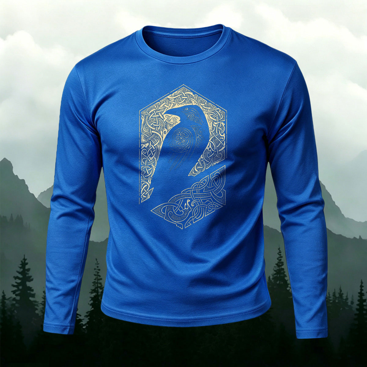 Celtic Pattern Raven Outdoor Long Sleeve T-Shirt