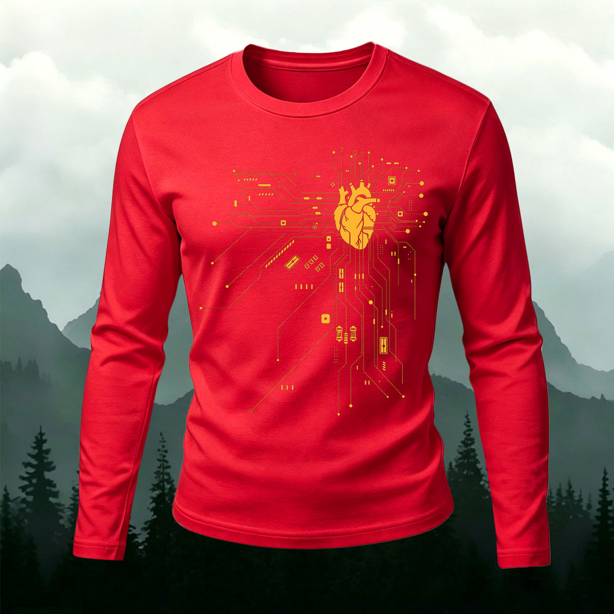 Circuit Board Tech Heart Cyberpunk Long Sleeve Tee