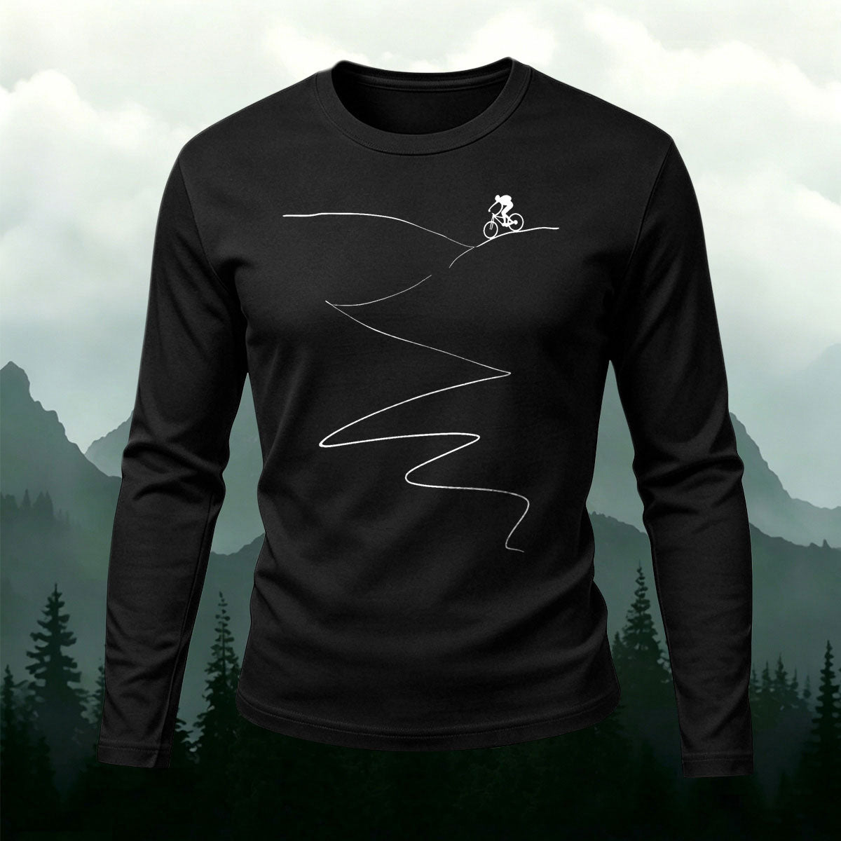 One Line Mountain Biker Trail Cotton Long Sleeve T-Shirt