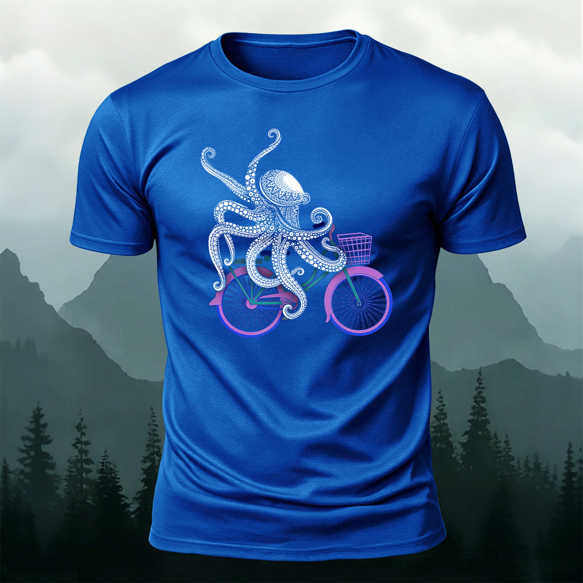 Funny Ornate Octopus Cyclist Casual Cotton Tee