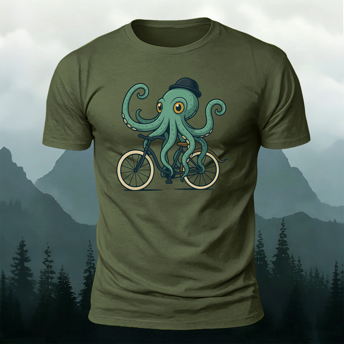 Funny Gentleman Octopus Cyclist Premium Cotton Tee