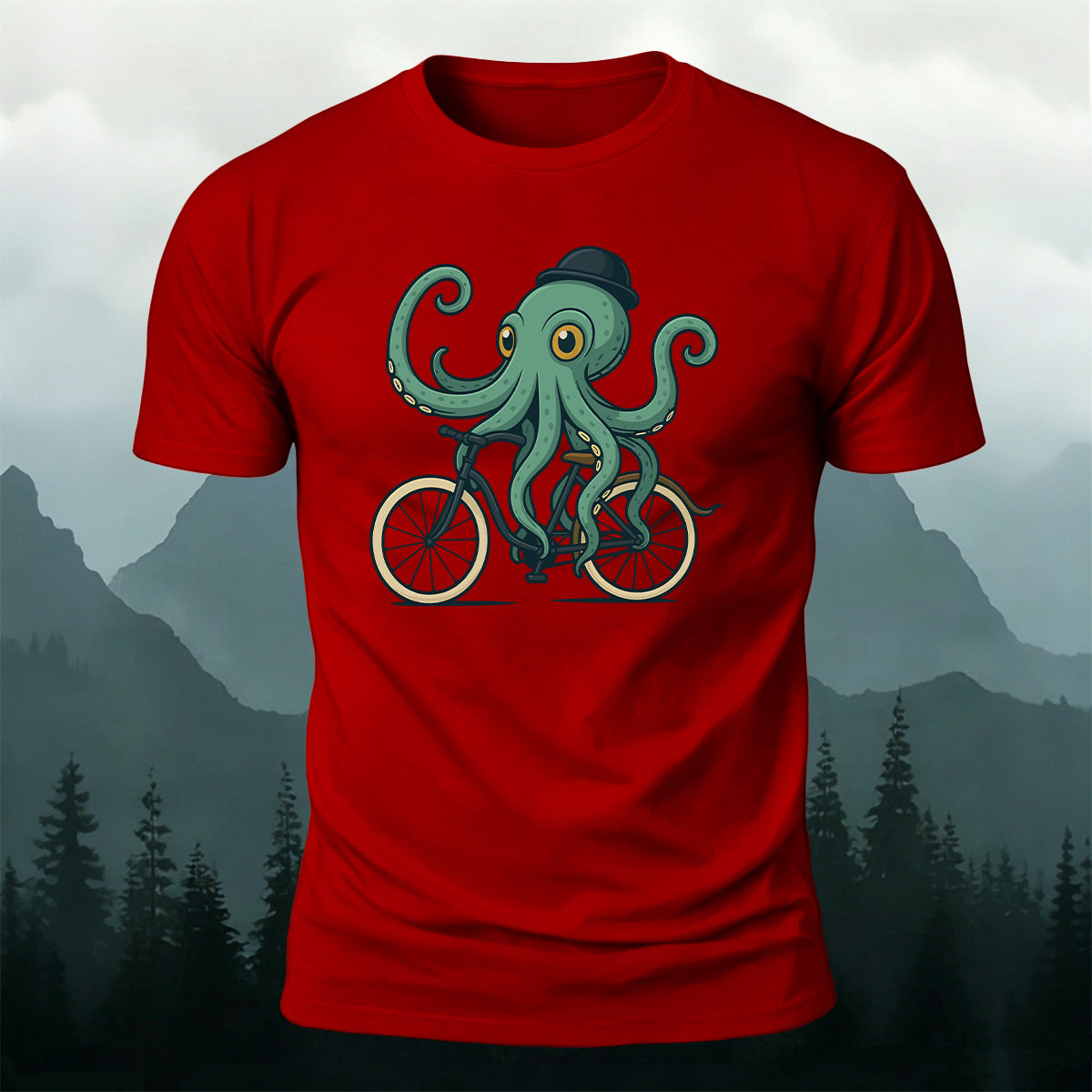 Funny Gentleman Octopus Cyclist Premium Cotton Tee