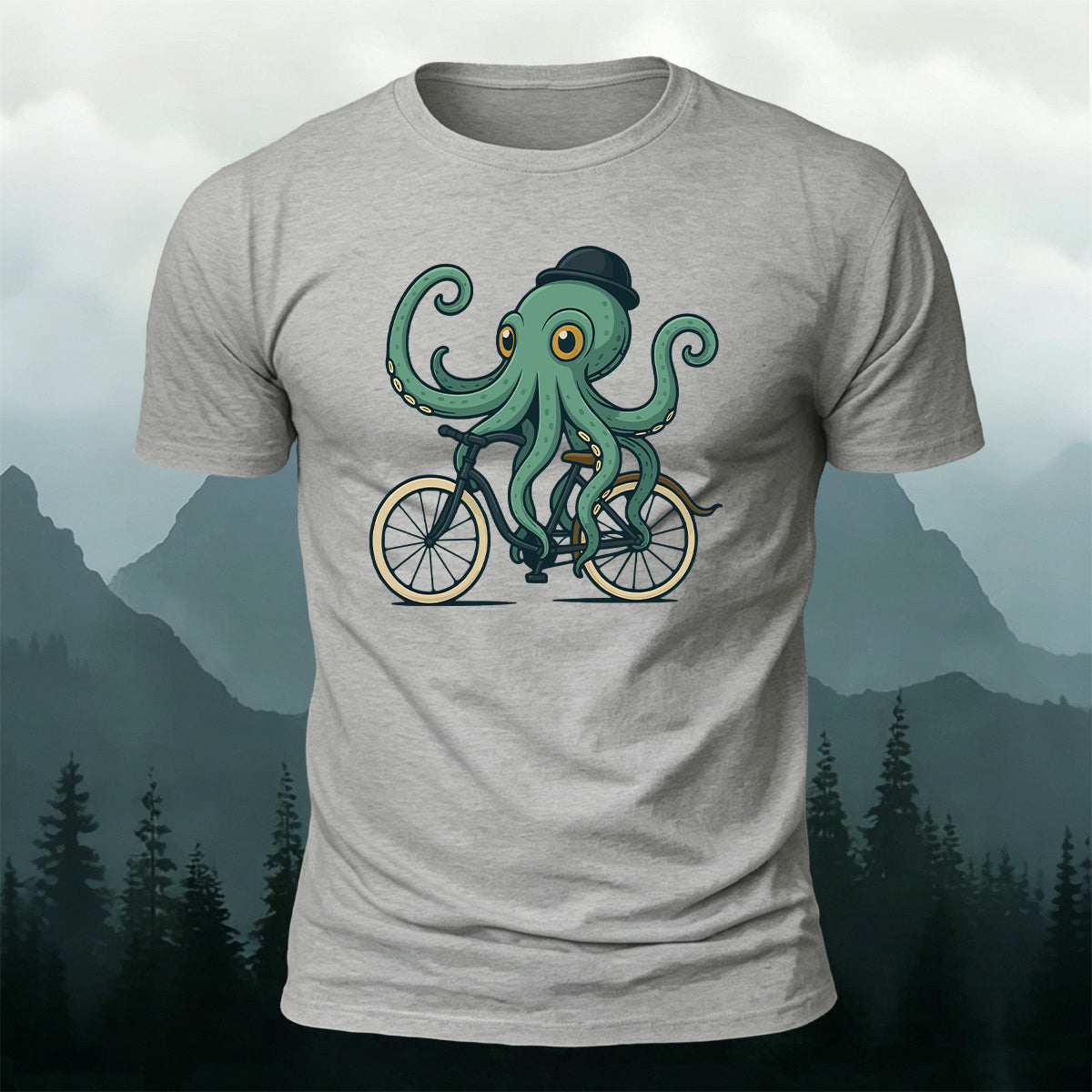 Funny Gentleman Octopus Cyclist Premium Cotton Tee