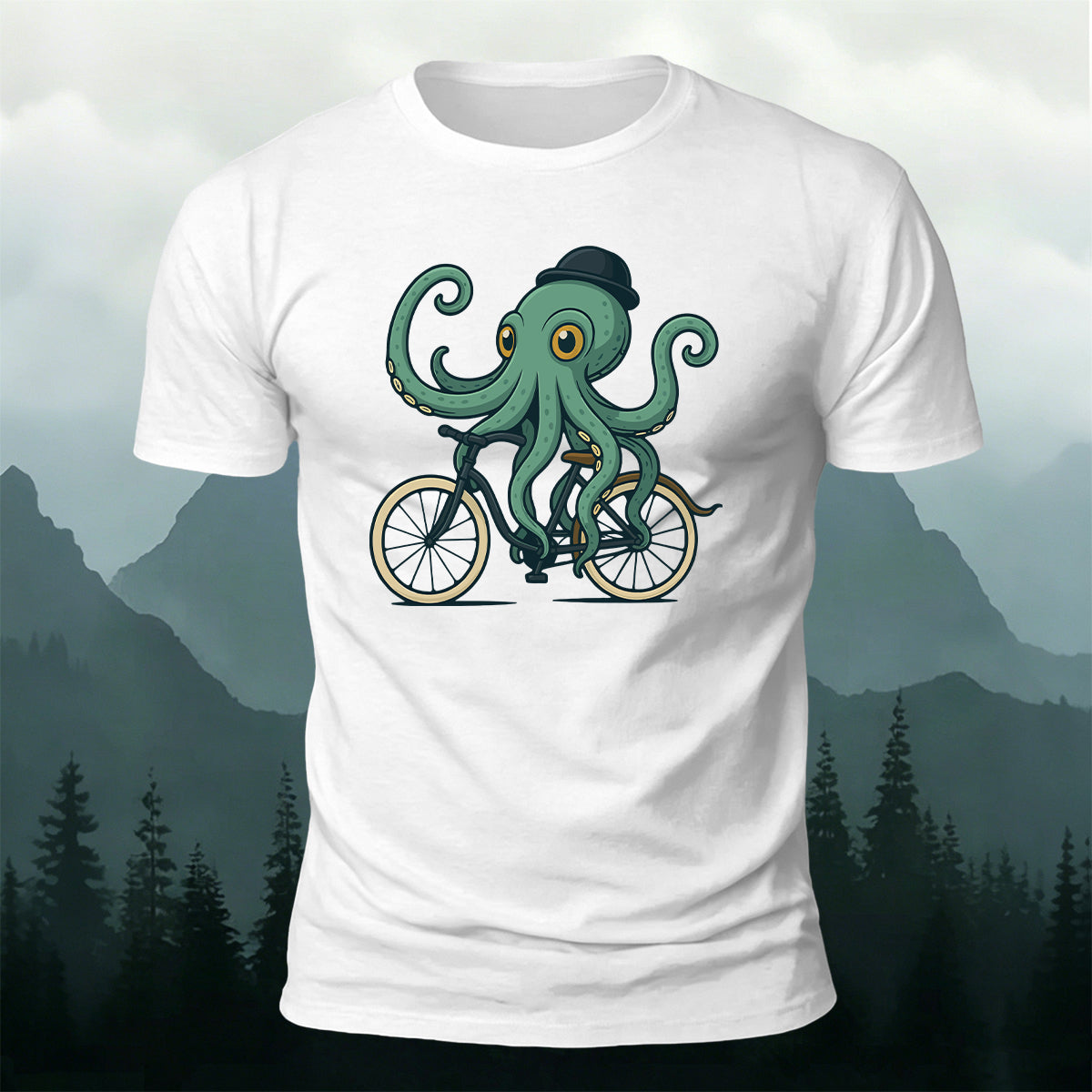 Funny Gentleman Octopus Cyclist Premium Cotton Tee