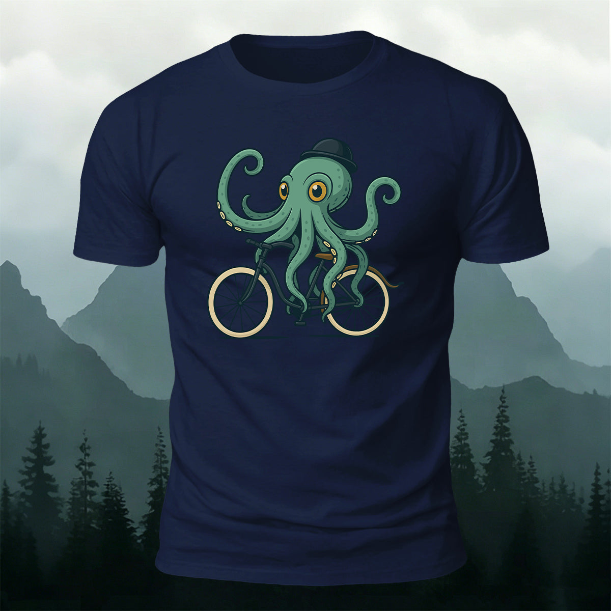 Funny Gentleman Octopus Cyclist Premium Cotton Tee