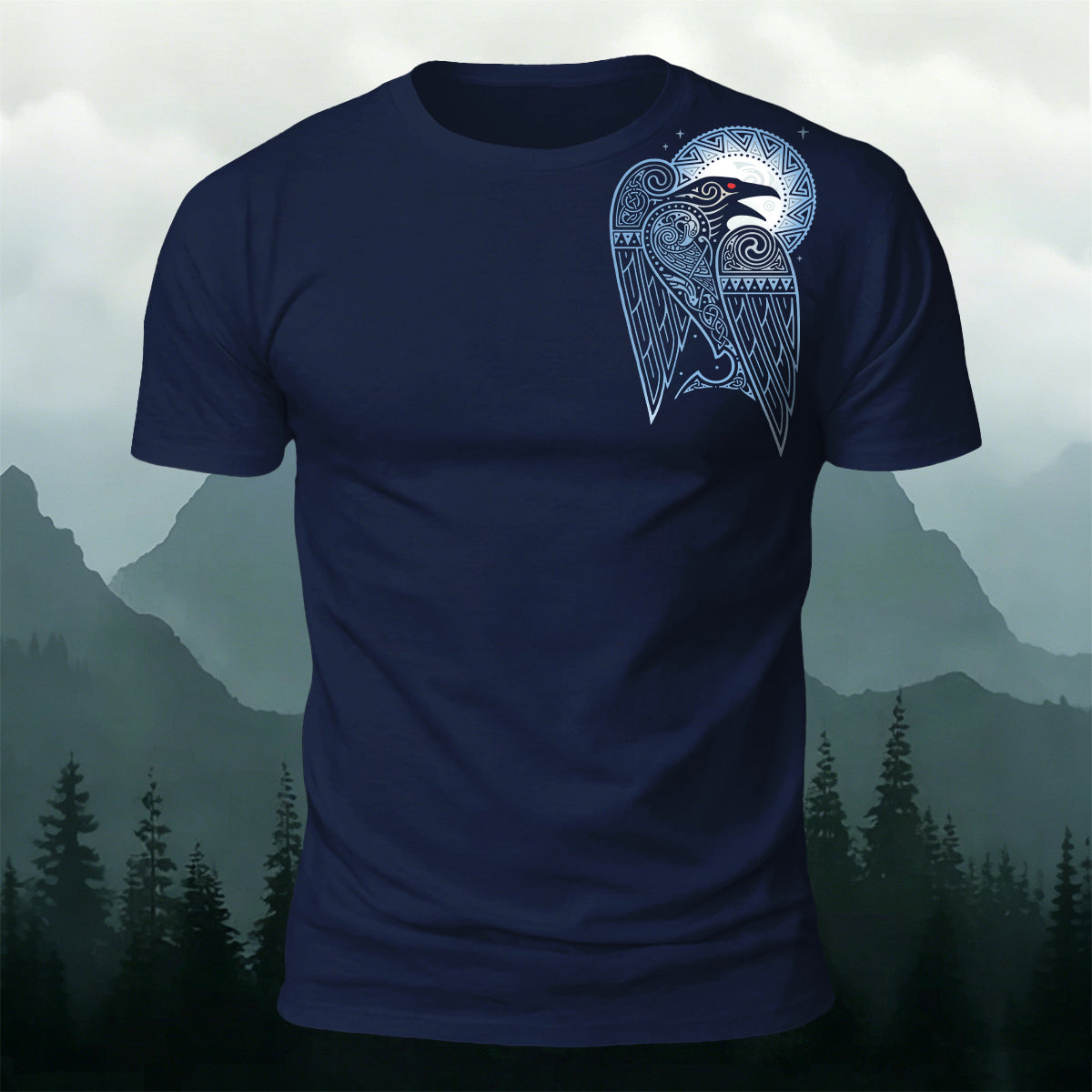 Viking Shoulder Raven Moon Premium Cotton Tee