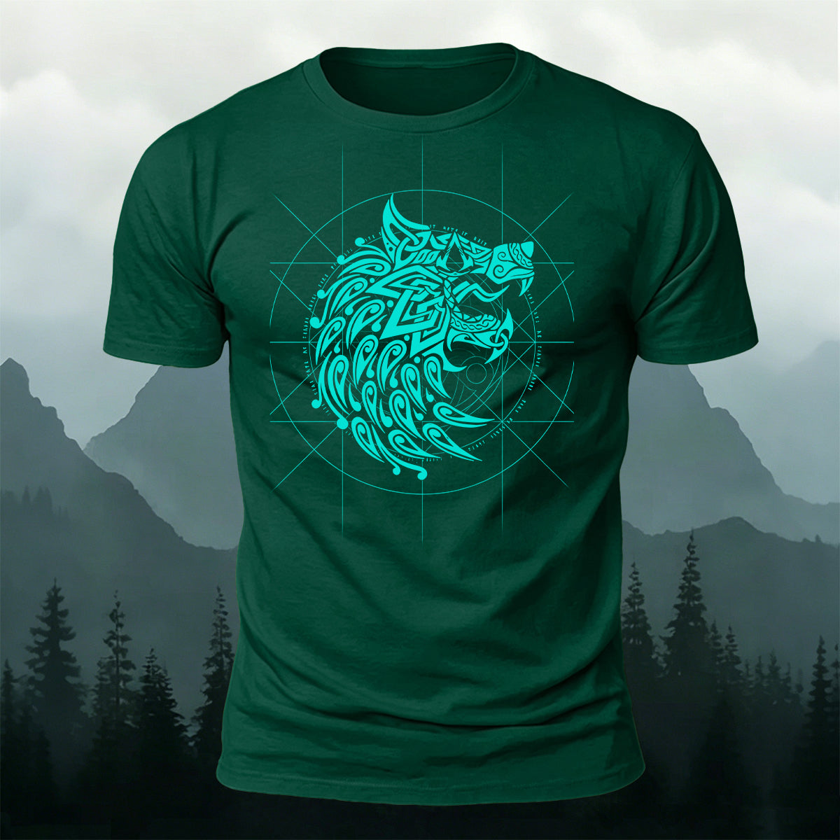 Nordic Wolf Compass Graphic Premium Cotton T-Shirt