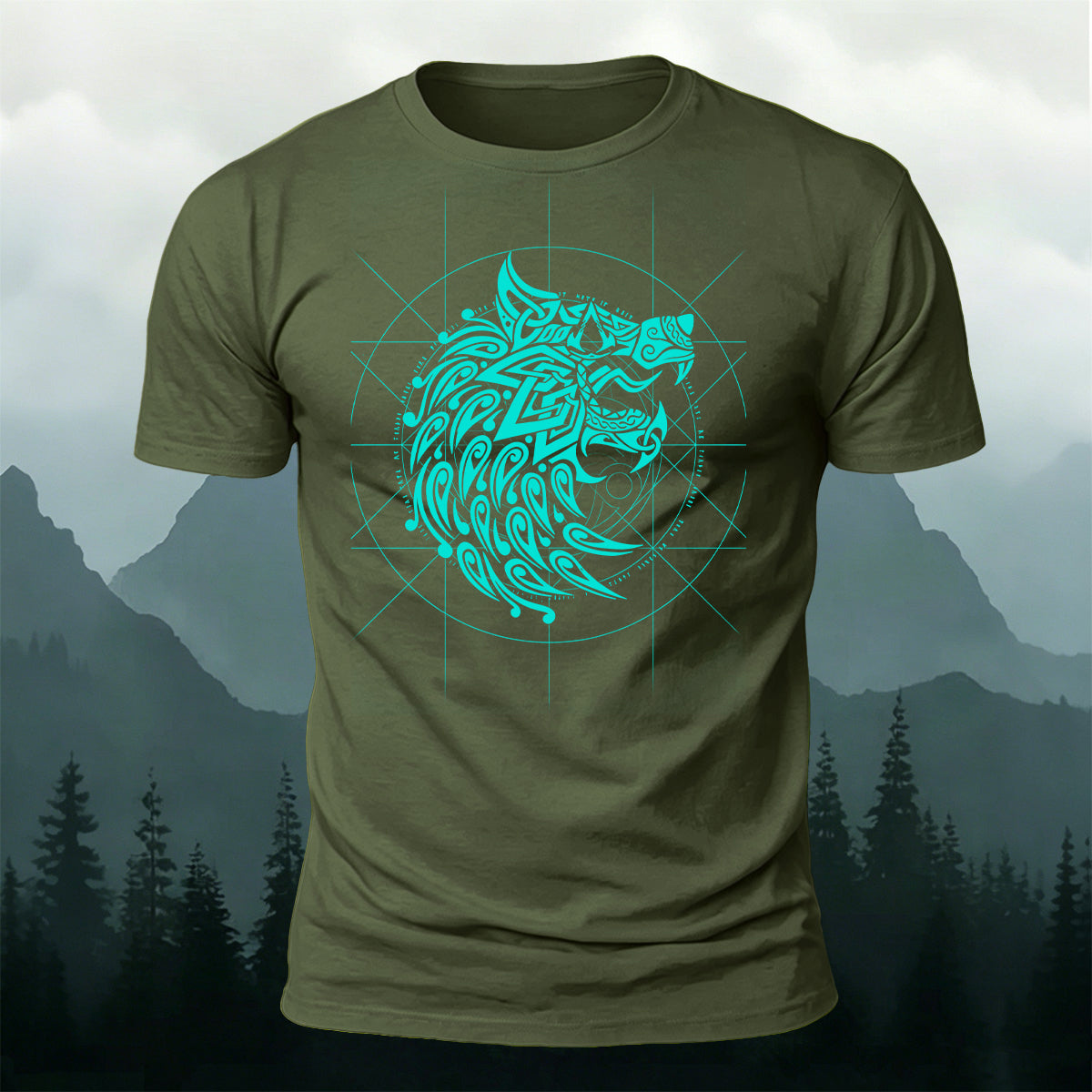 Nordic Wolf Compass Graphic Premium Cotton T-Shirt