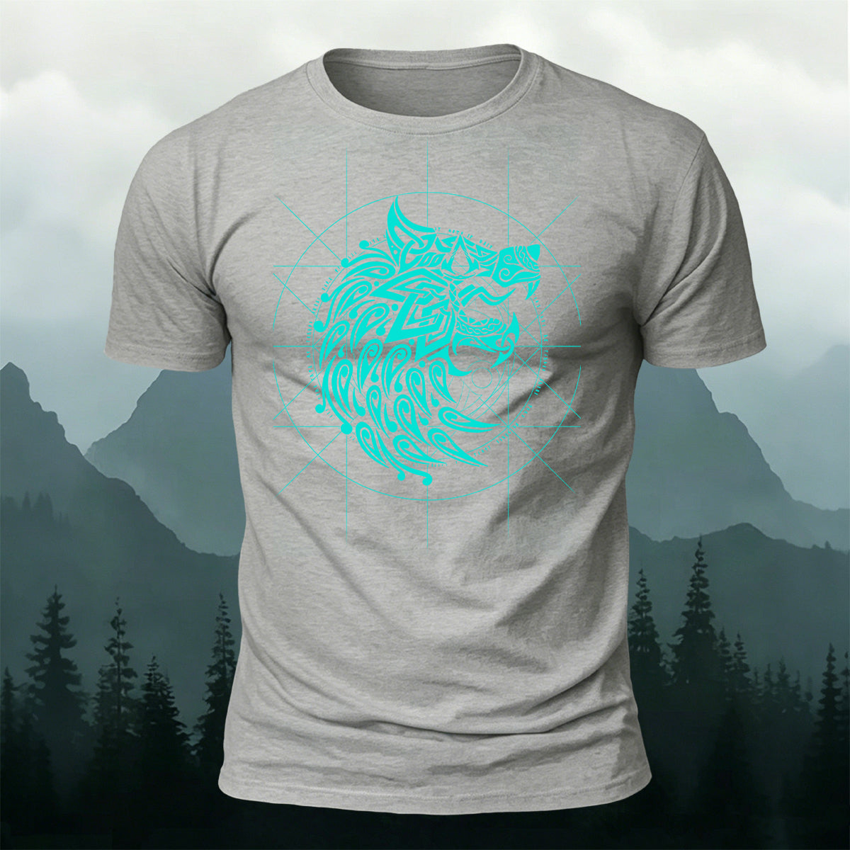 Nordic Wolf Compass Graphic Premium Cotton T-Shirt