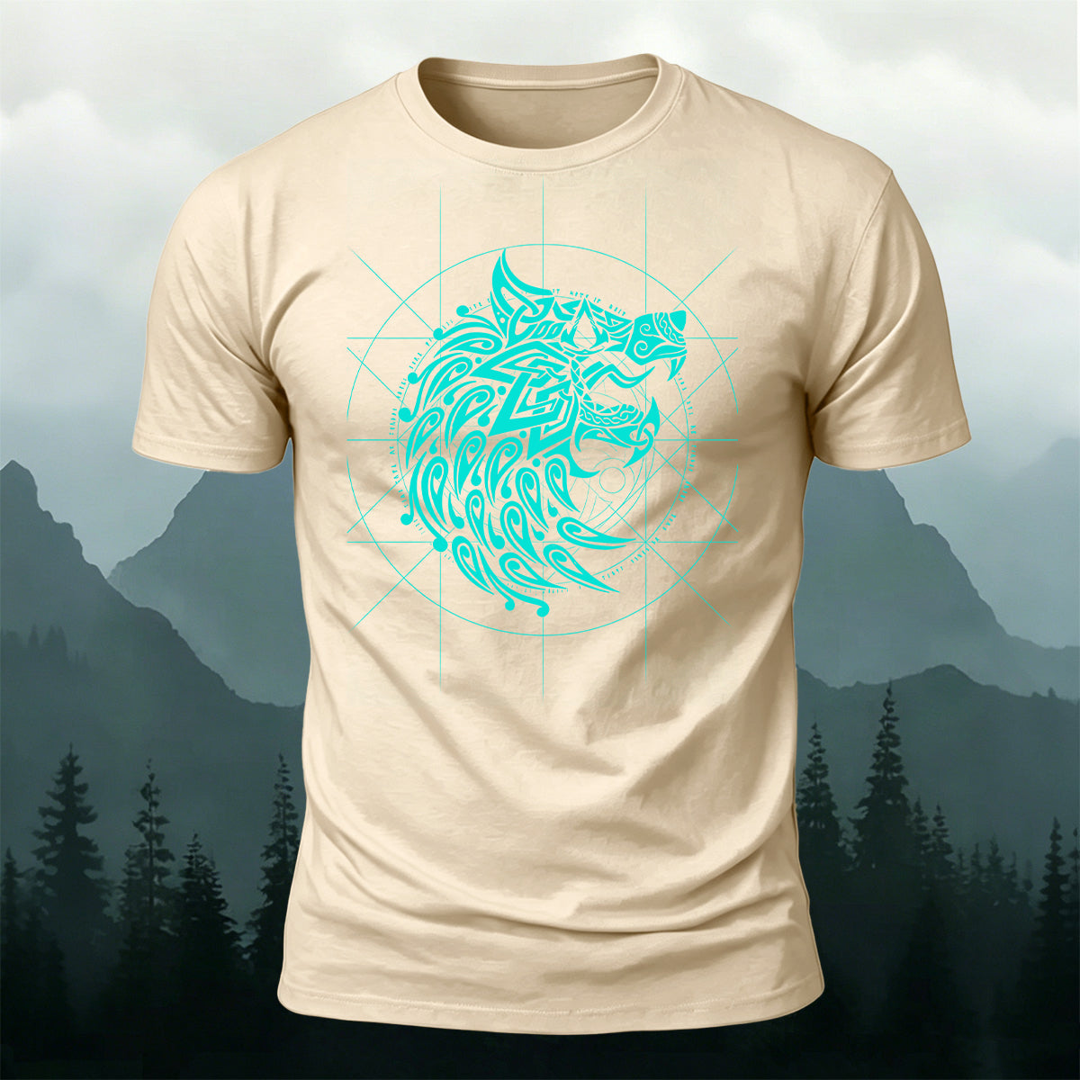 Nordic Wolf Compass Graphic Premium Cotton T-Shirt