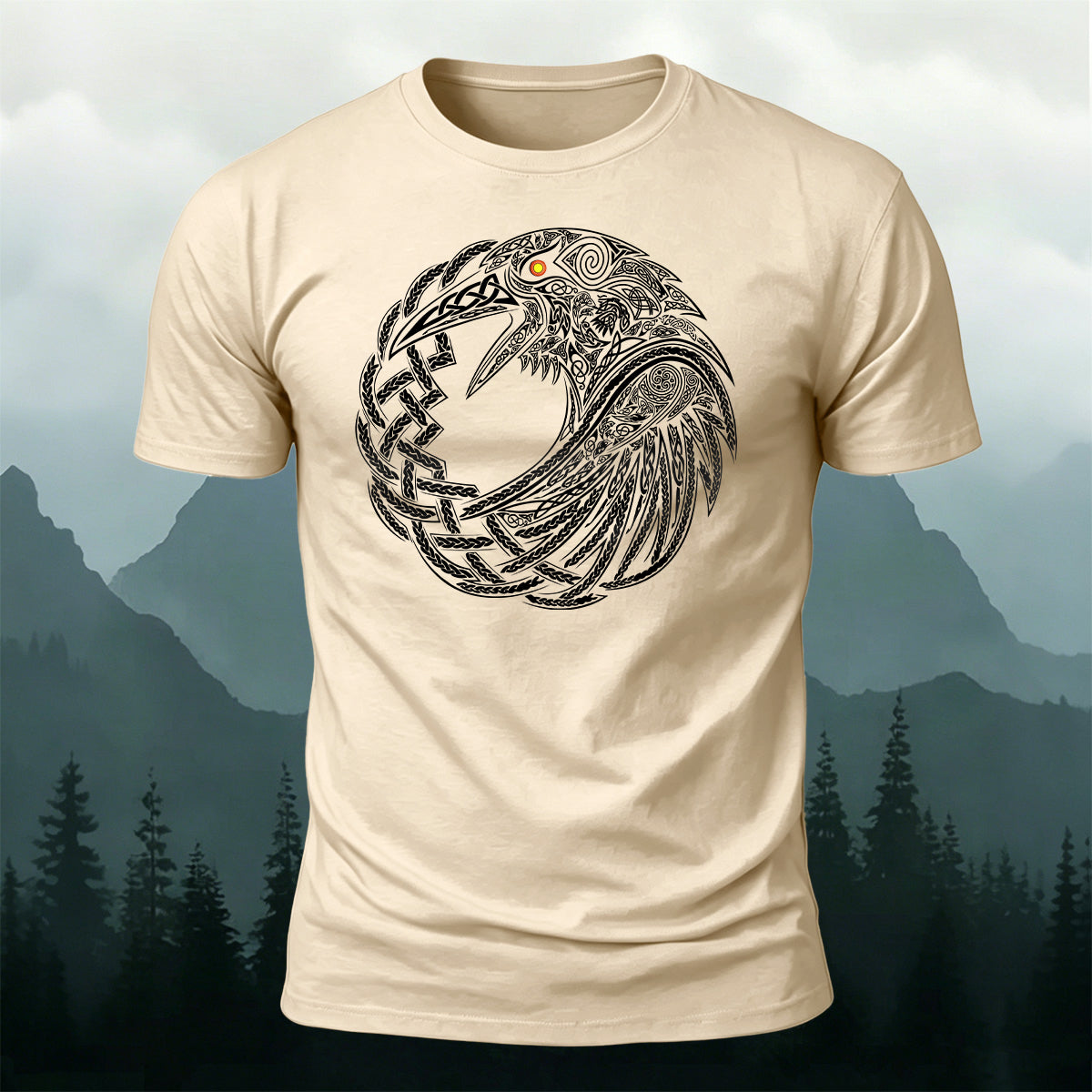 Mystical Celtic Knot Raven Premium Cotton Tee