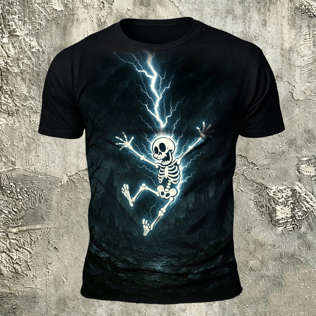 Sublimation Lightning Skeleton Dark Art Casual T-Shirt