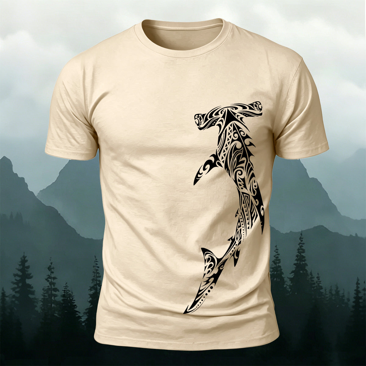 Tribal Hammerhead Shark Casual Cotton T-Shirt