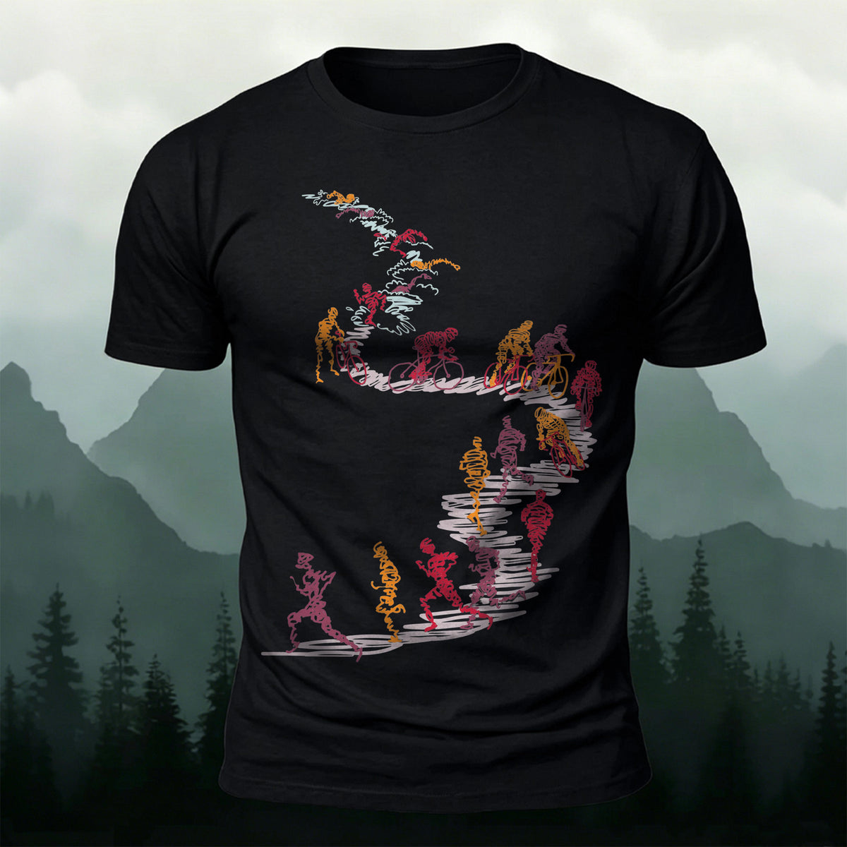 Sublimation Line Art Cyclist Runner Casual T-Shirt