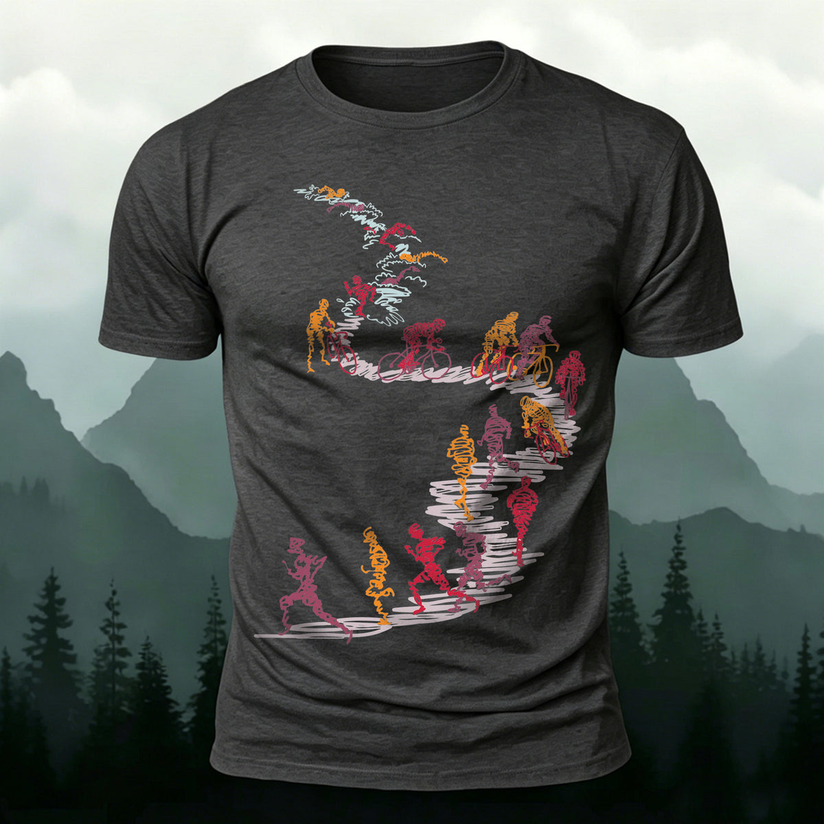 Sublimation Line Art Cyclist Runner Casual T-Shirt