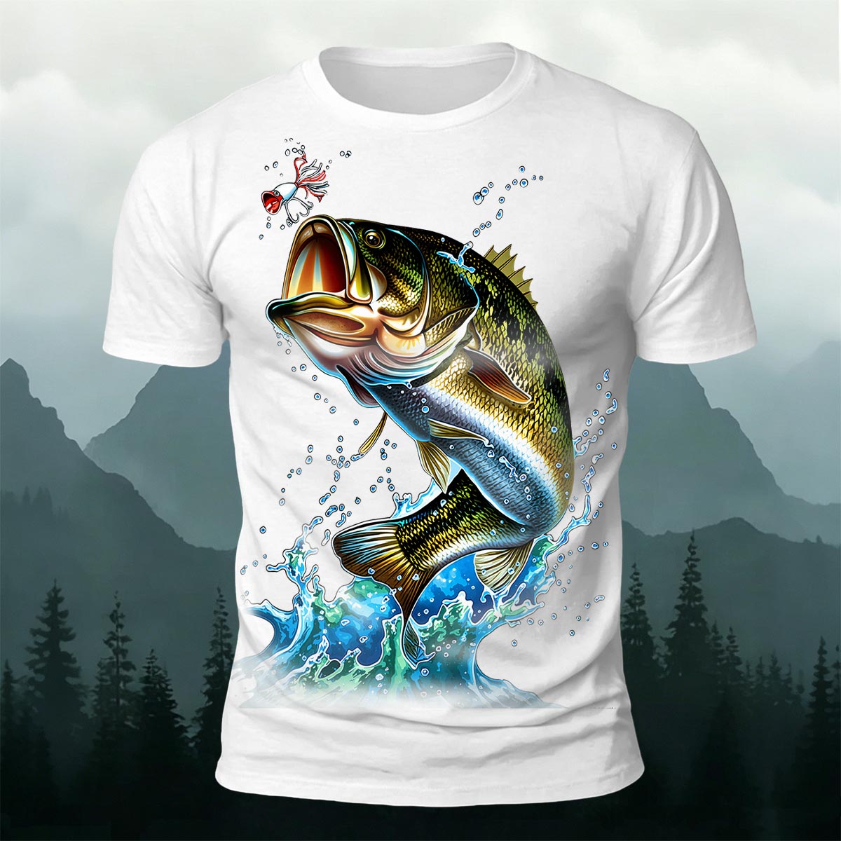 Sublimation Bass Fishing Lure Casual Graphic T-Shirt