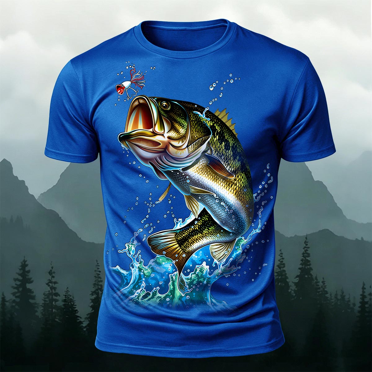 Sublimation Bass Fishing Lure Casual Graphic T-Shirt