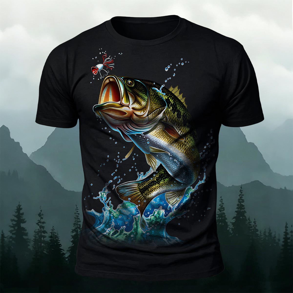 Sublimation Bass Fishing Lure Casual Graphic T-Shirt