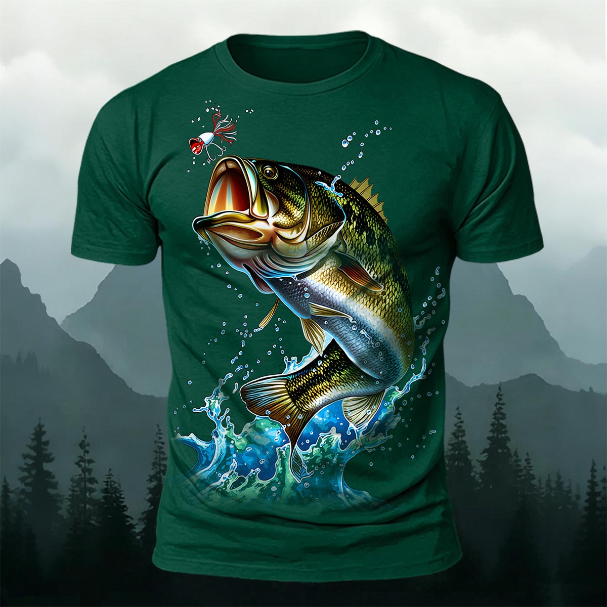Sublimation Bass Fishing Lure Casual Graphic T-Shirt