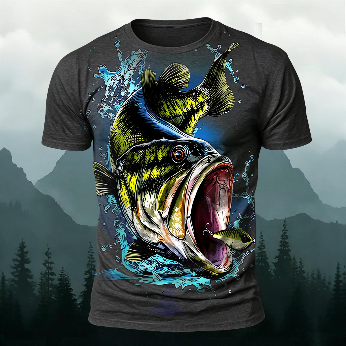 昇華印刷 ジャンプするバス アウトドアフィッシングTシャツ