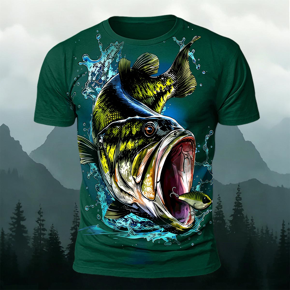 昇華印刷 ジャンプするバス アウトドアフィッシングTシャツ