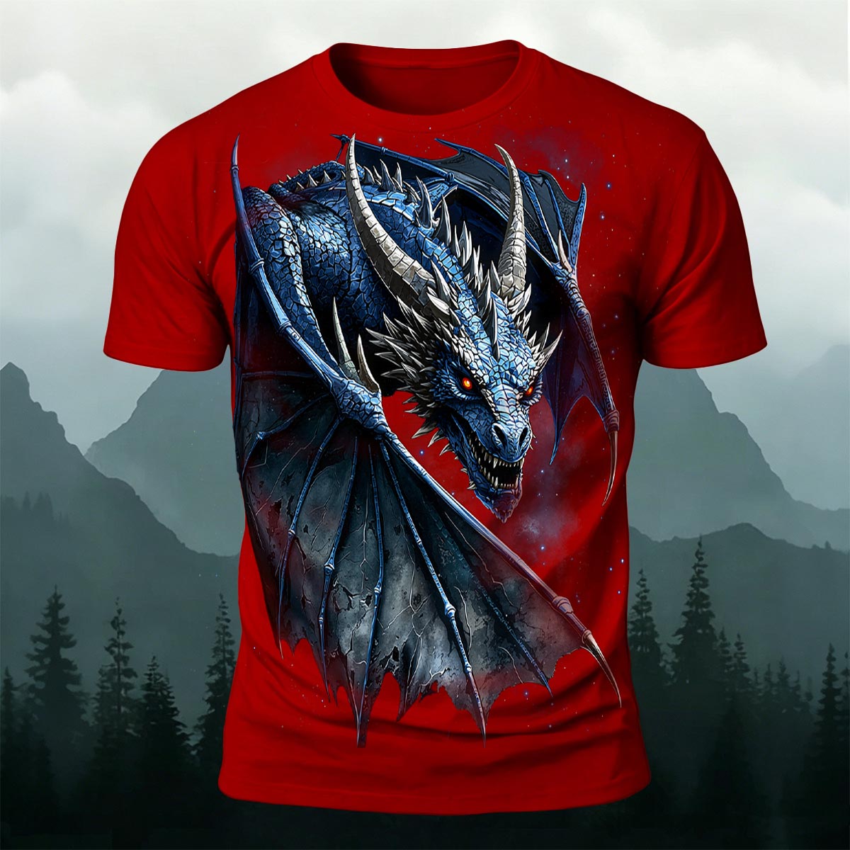 Sublimation Blue Ice Dragon Fantasy Casual T-Shirt