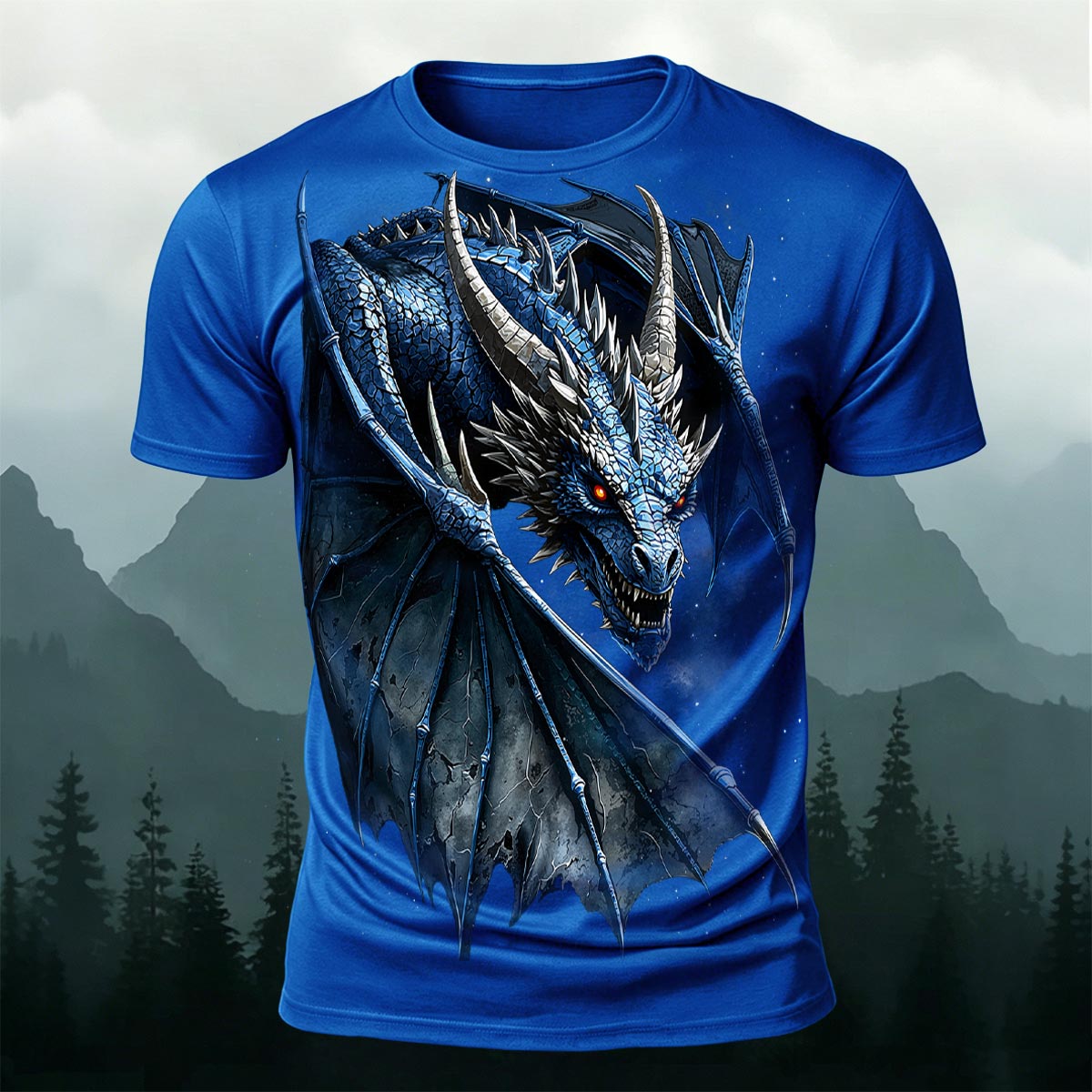 Sublimation Blue Ice Dragon Fantasy Casual T-Shirt