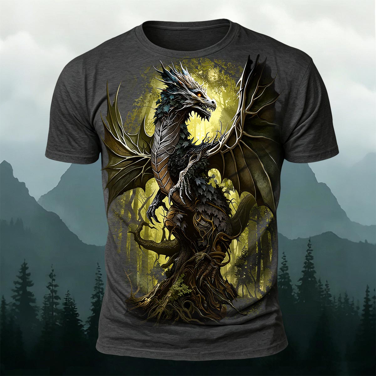 Sublimation Forest Dragon Fantasy Casual T-Shirt