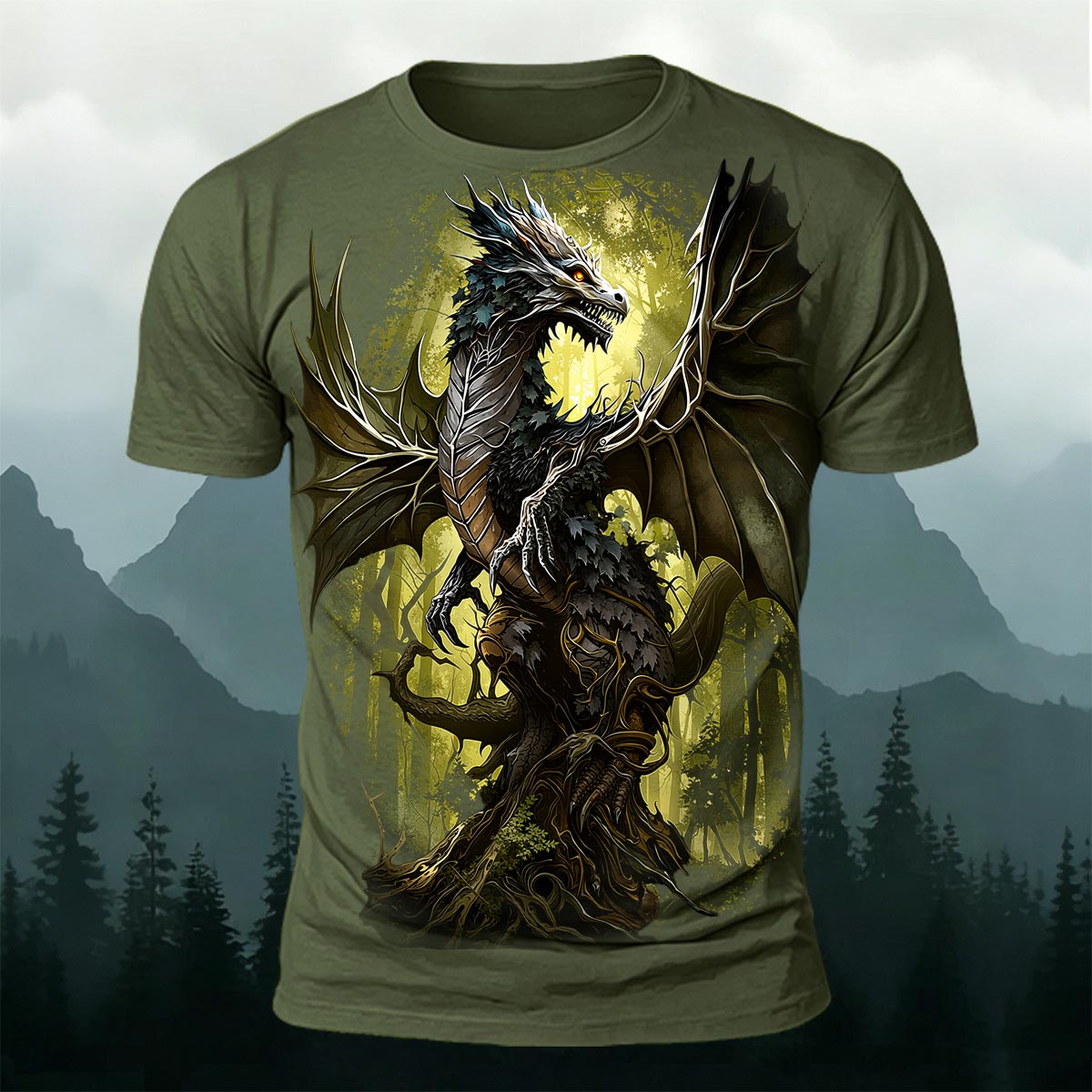 Sublimation Forest Dragon Fantasy Casual T-Shirt