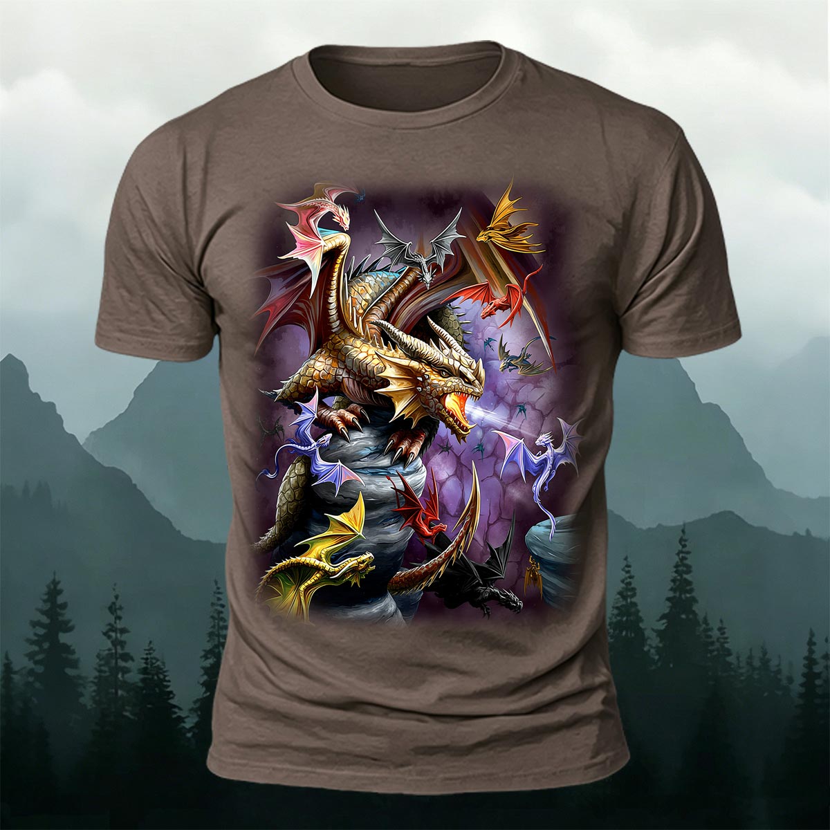 Sublimation Cave Dragon Clan Fantasy Casual Tee