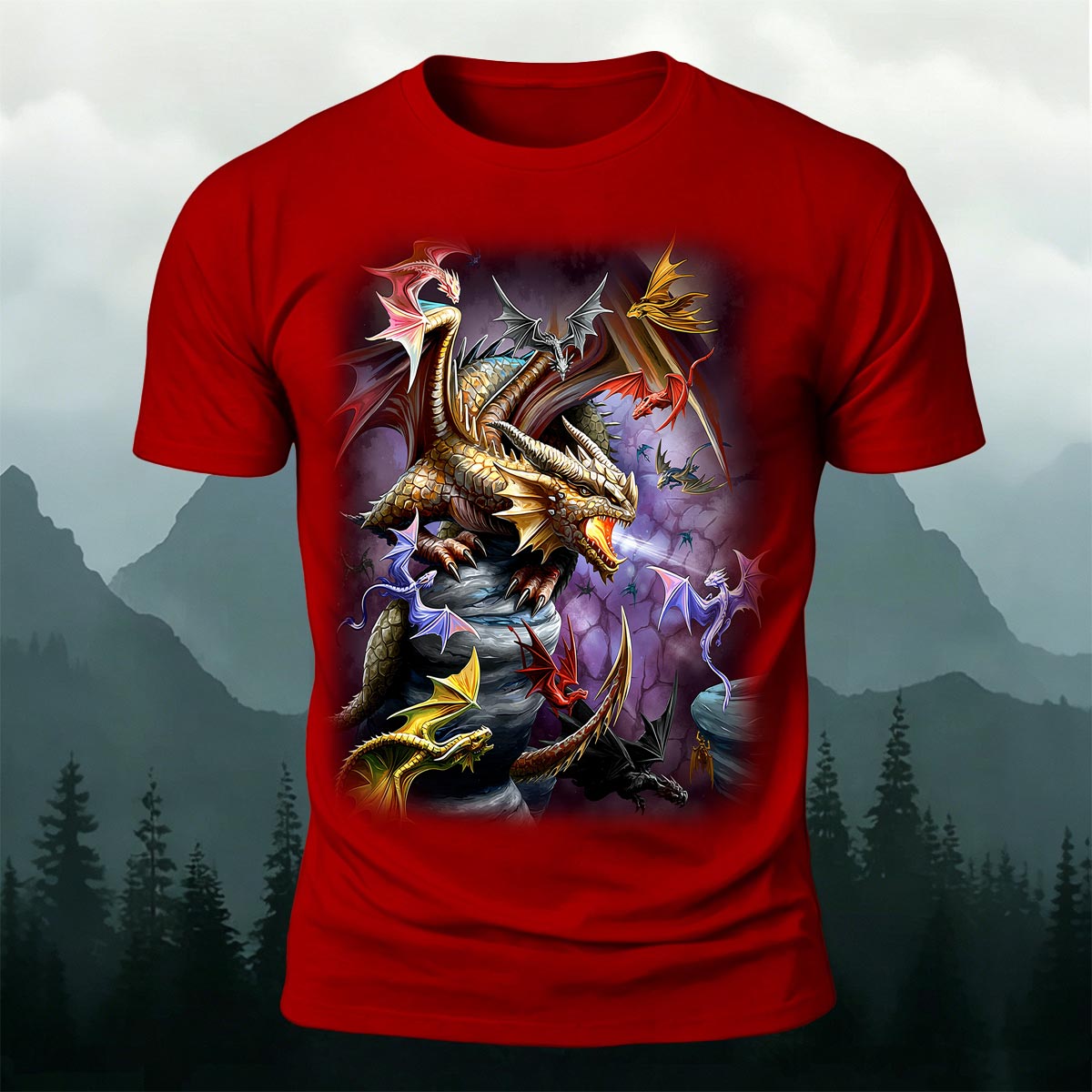 Sublimation Cave Dragon Clan Fantasy Casual Tee