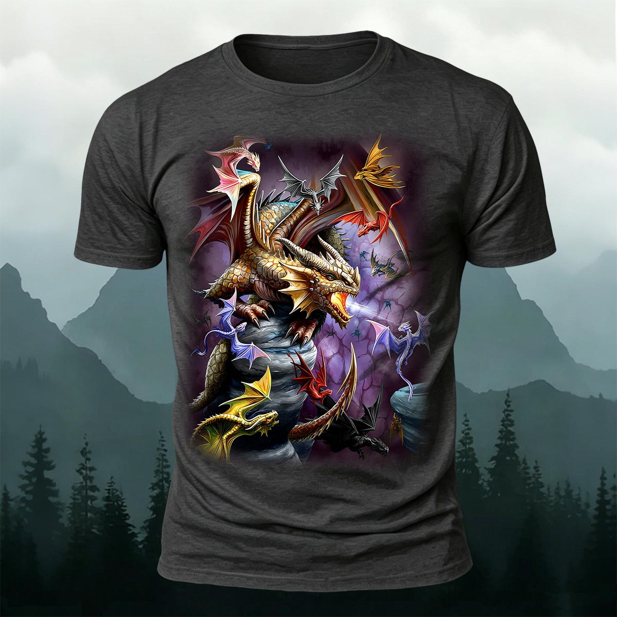 Sublimation Cave Dragon Clan Fantasy Casual Tee