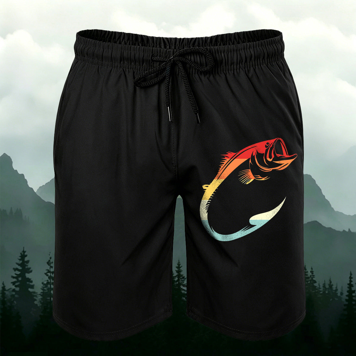 Gradient Largemouth Bass Fishing Outdoor Casual Shorts