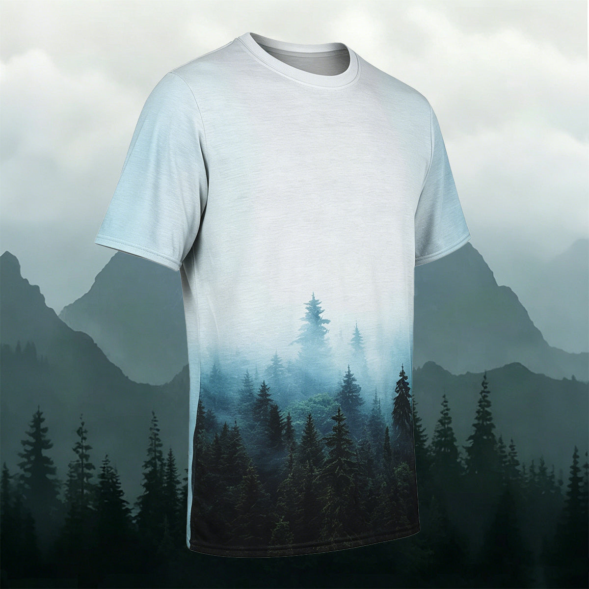 昇華印刷 ミスティフォレスト風景 アウトドア カジュアルTシャツ