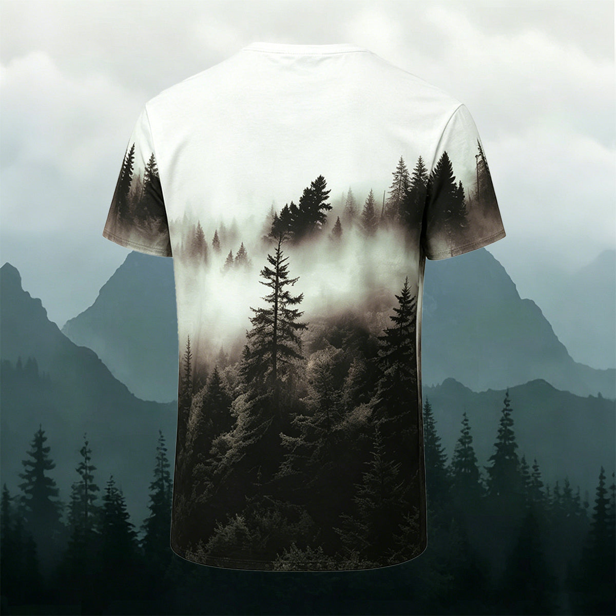 Sublimation Retro Foggy Forest Casual T-Shirt
