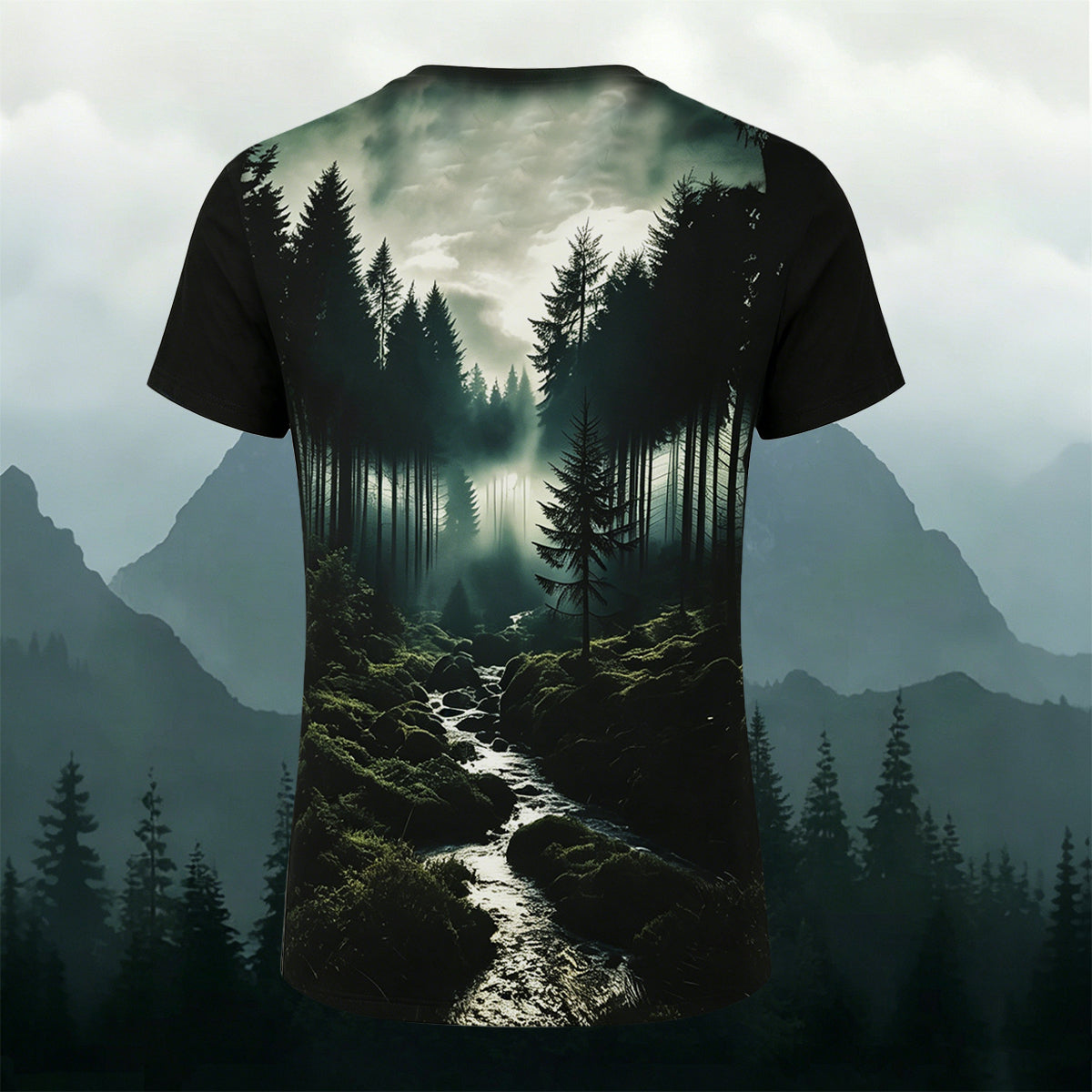 Sublimation Forest Stream Landscape Outdoor Casual Tee