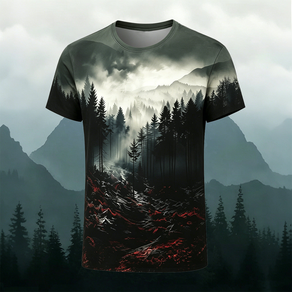 昇華印刷 ダークフォレストレッド ロッキー アウトドア カジュアルTシャツ