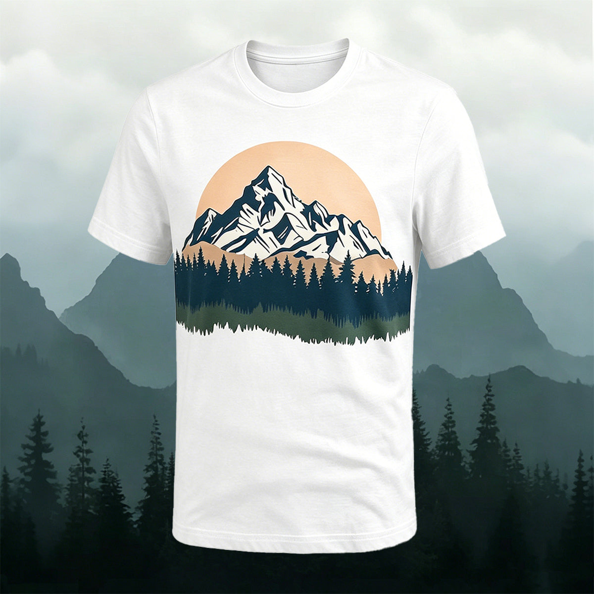 Sublimation Minimalist Mountain Sun Outdoor Casual Tee