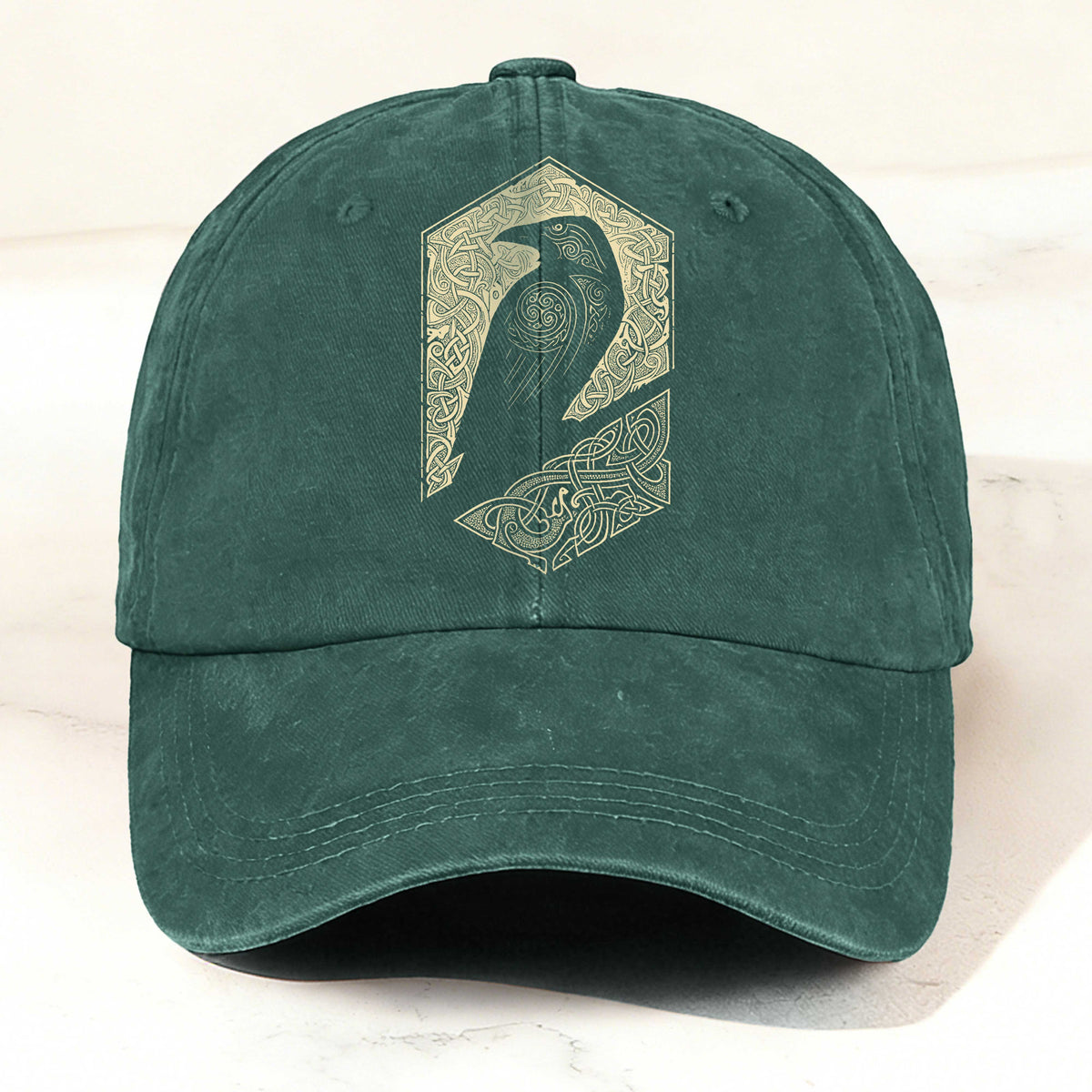 Norse Celtic Raven Print Casual Washed Cotton Cap