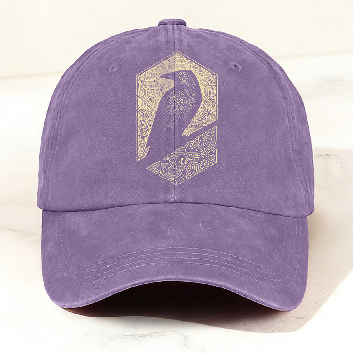 Norse Celtic Raven Print Casual Washed Cotton Cap