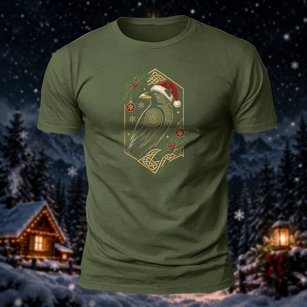 Christmas Norse Raven Casual Premium Cotton T-Shirt