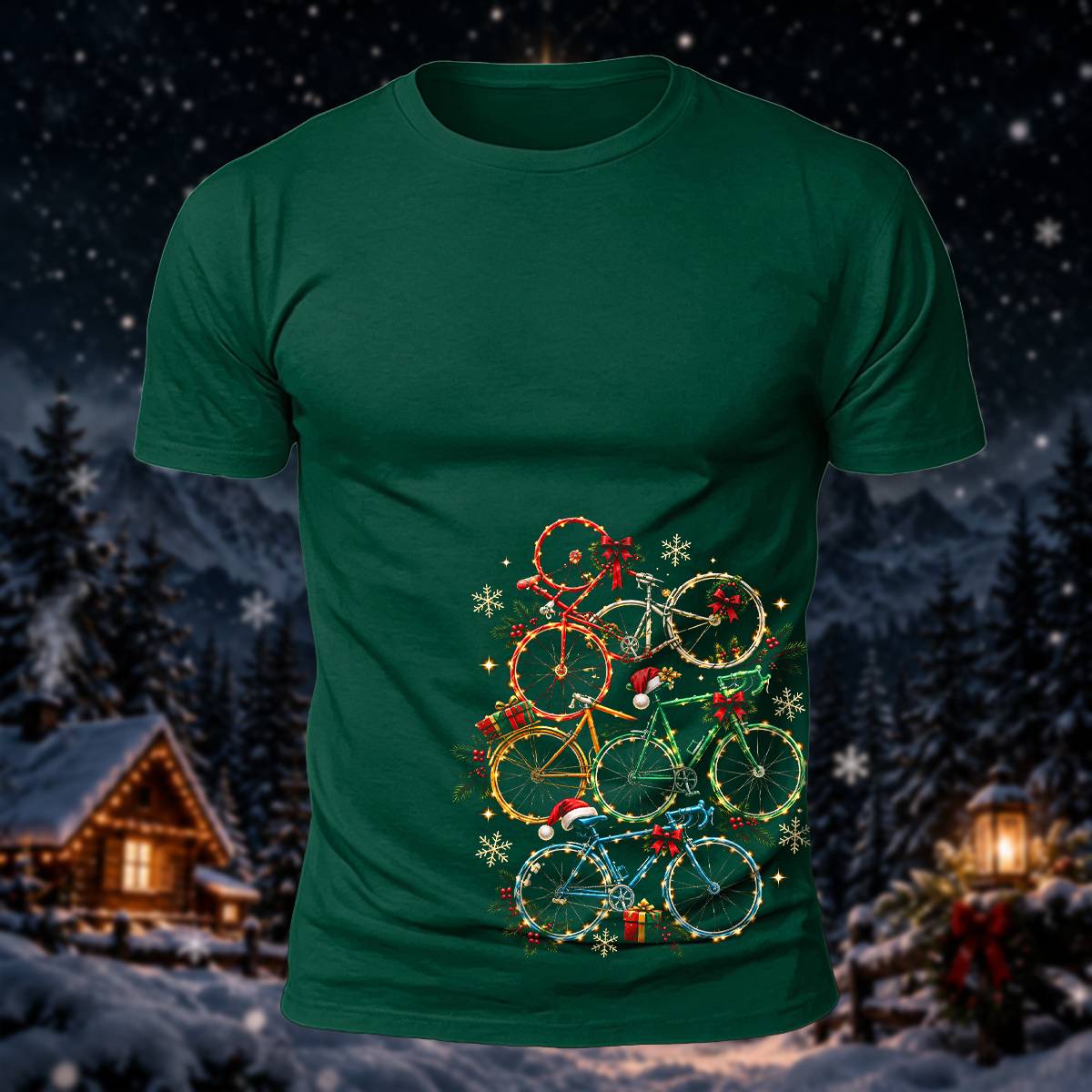 クリスマス バイク スタック プリント カジュアル 半袖Tシャツ