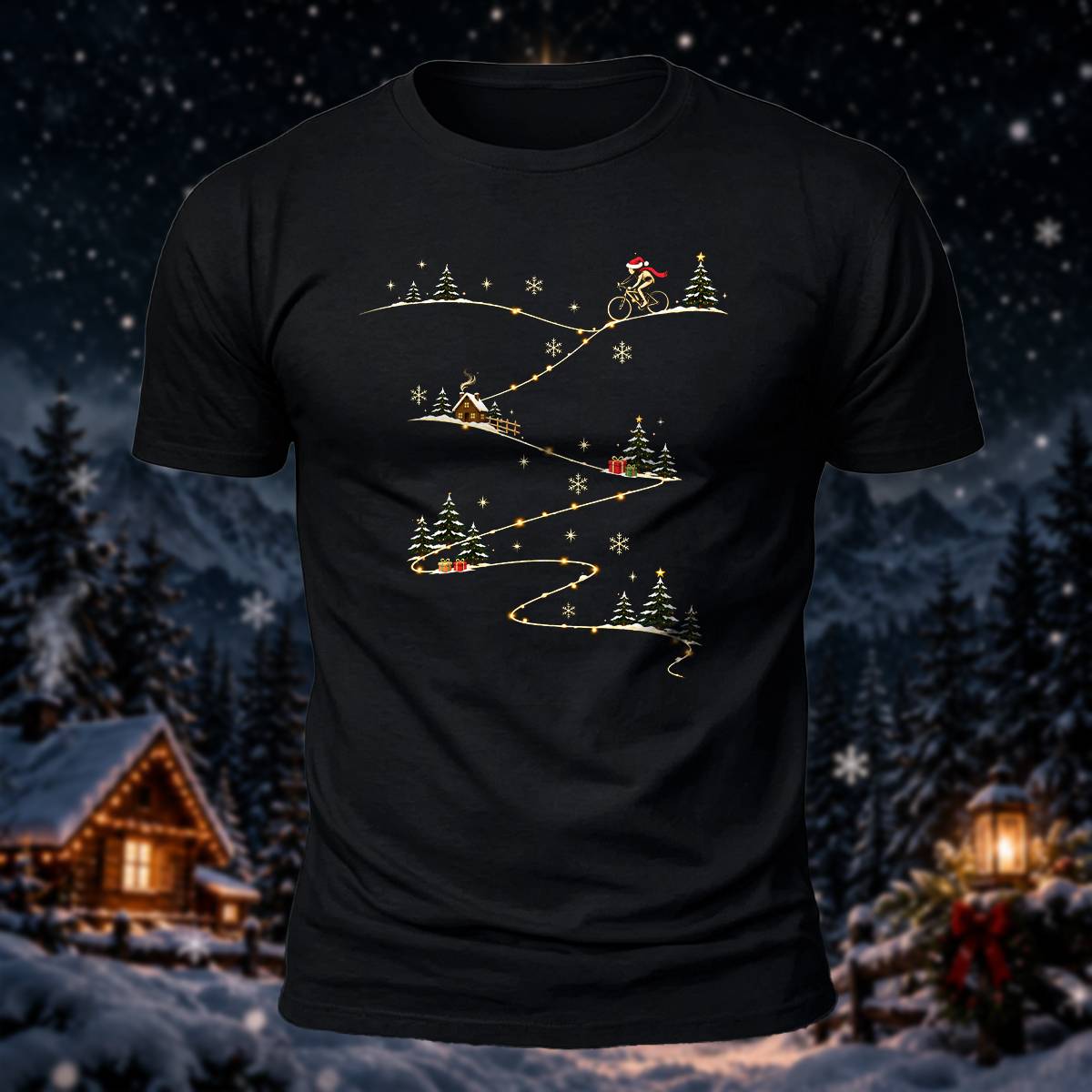 クリスマス サイクリング 雪道 プレミアムコットン カジュアルTシャツ