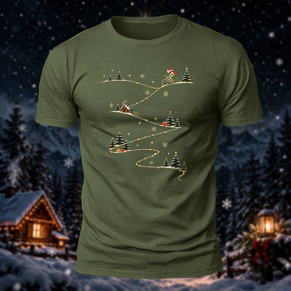 クリスマス サイクリング 雪道 プレミアムコットン カジュアルTシャツ