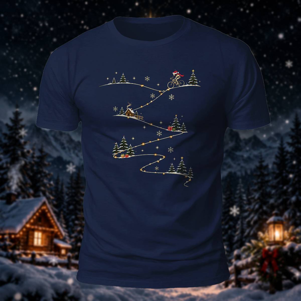 クリスマス サイクリング 雪道 プレミアムコットン カジュアルTシャツ